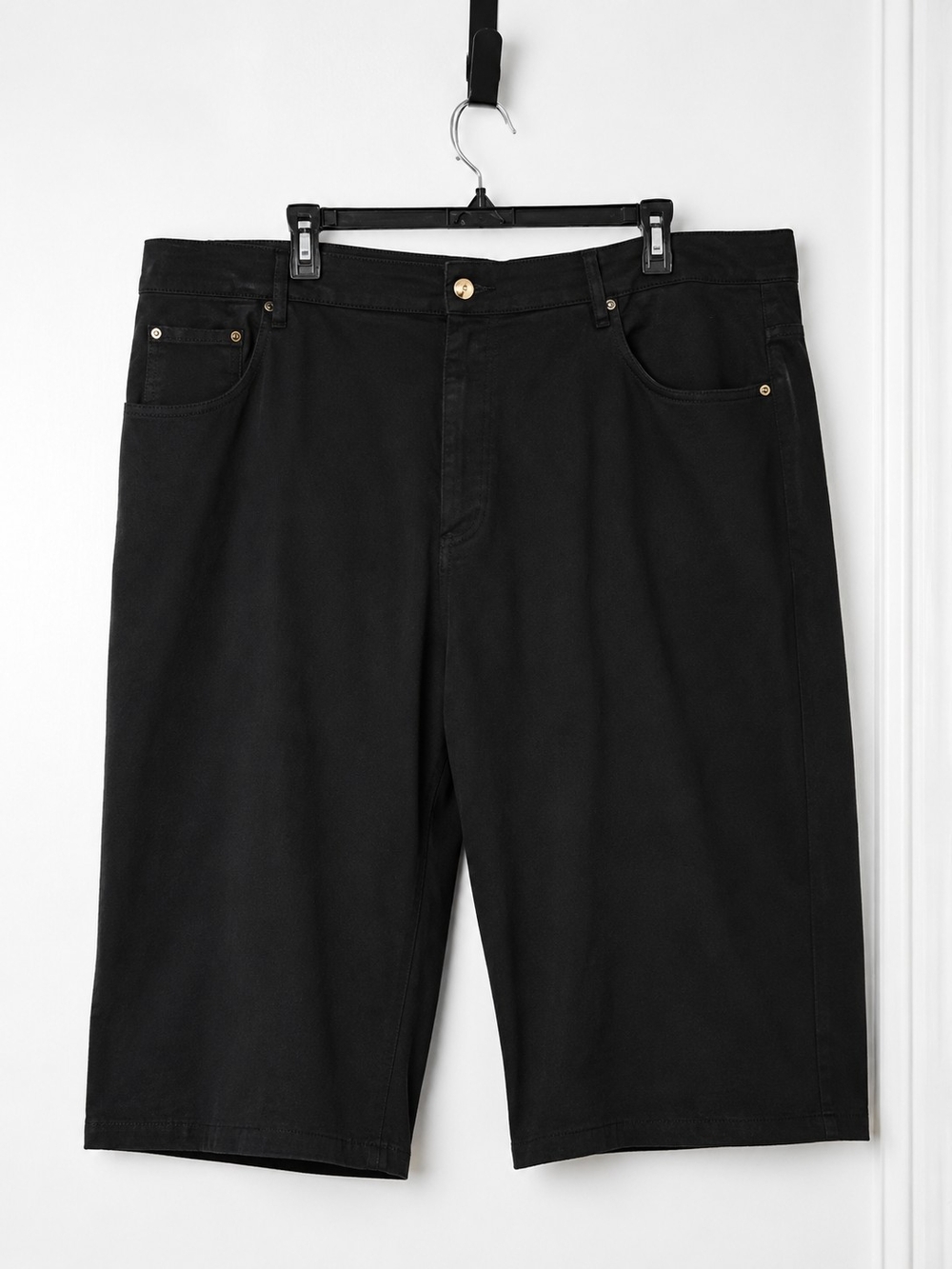 Mens Size 46 Beyond the Limit Y2K Black Denim Long 5 Pocket Jort Shorts
